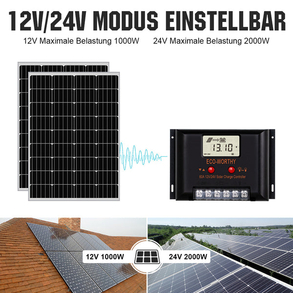PWM Solarladeregler 60A 12V/24V