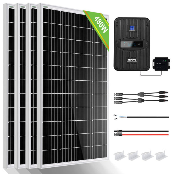 480Wp 12V (4x120Wp) Komplettset MPPT Solaranlage mit 1,2kWh Lithium Speicher+1,1kW Wechselrichter