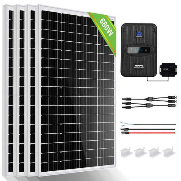 680Wp 12V (4x170Wp) Komplettset MPPT Solaranlage mit 2,4kWh Lithium Speicher+2kW Wechselrichter