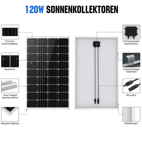 120Wp 240Wp 12V Komplettset Solaranlage mit 0,6kWh Lithium Speicher+600W Wechselrichter
