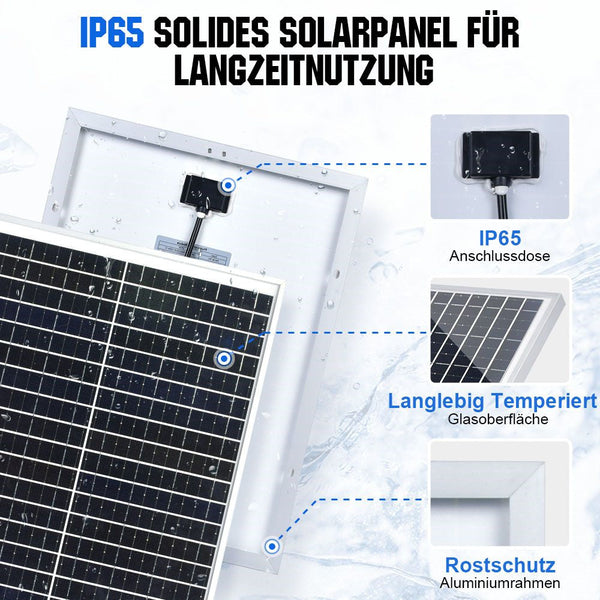 25Wp 12V Solarmodul Monokristallin Erhaltungsladegerät Kit