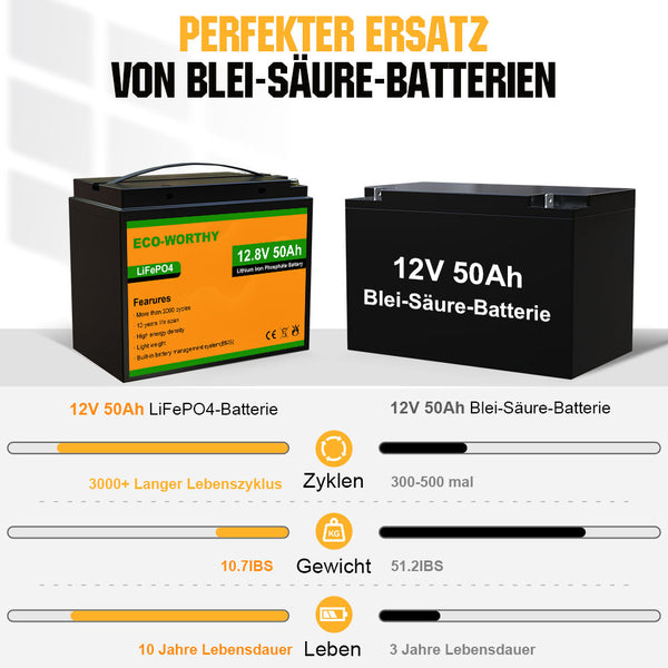 12V 50Ah LiFePO4 Lithiumbatterij