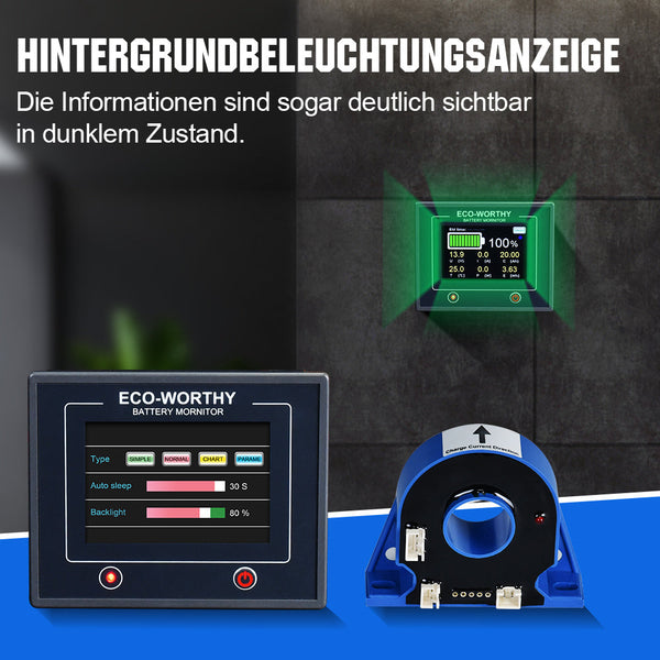 200A 3,5" berührbares Display Battery Monitor mit Hall-Sensor für AGM und Lithium Batterien (LiFePO4)