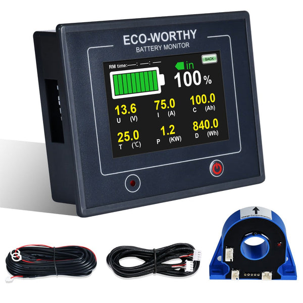 200A 3,5" berührbares Display Battery Monitor mit Hall-Sensor für AGM und Lithium Batterien (LiFePO4)