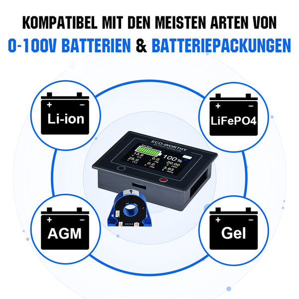 200A 3,5" aanraakscherm Batterijmonitor met Hall-sensor voor AGM en Lithium Batterijen (LiFePO4)