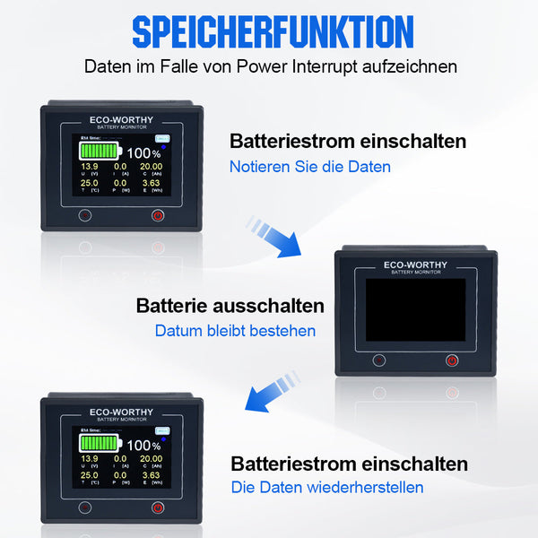 200A 3,5" aanraakscherm Batterijmonitor met Hall-sensor voor AGM en Lithium Batterijen (LiFePO4)