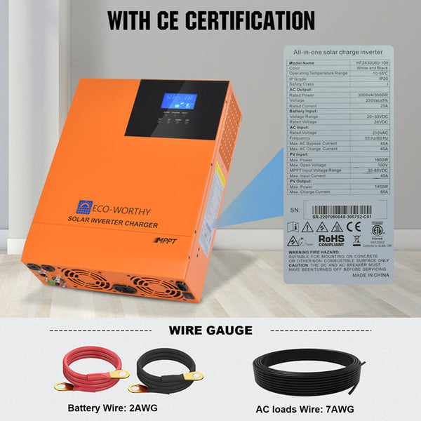 3000W 24V All-In-One Kombigeräte Zonne-omvormer en Laadregelaar 60A