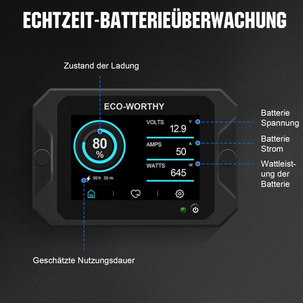 300A 3,5" berührbares Display Battery Monitor mit Hall-Sensor für AGM und Lithium Batterien (LiFePO4)