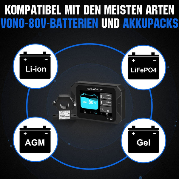 300A 3,5" aanraakscherm Batterijmonitor met Hall-sensor voor AGM en Lithium Batterijen (LiFePO4)