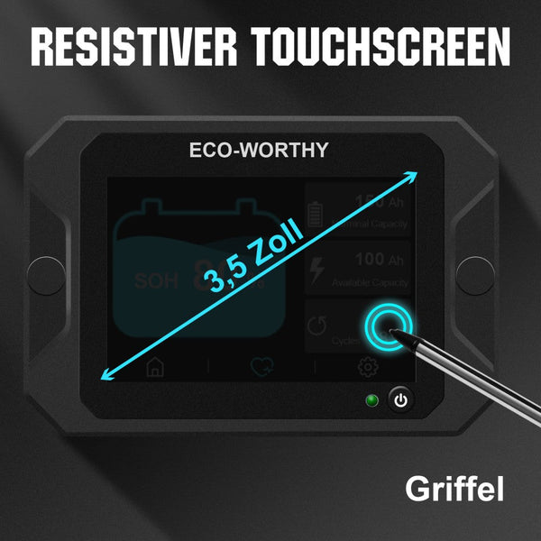300A 3,5" berührbares Display Battery Monitor mit Hall-Sensor für AGM und Lithium Batterien (LiFePO4)