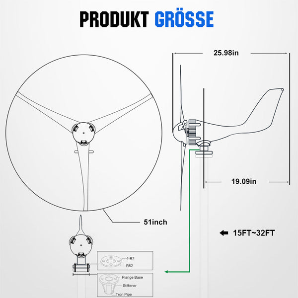 Windkraftanlage Generator 400Wp 12V/24V mit 40A Hybrid Controller