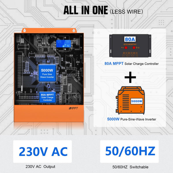 5000W 48V All-in-One Kombigeräte Zonne-omvormer en Laderegler 80A