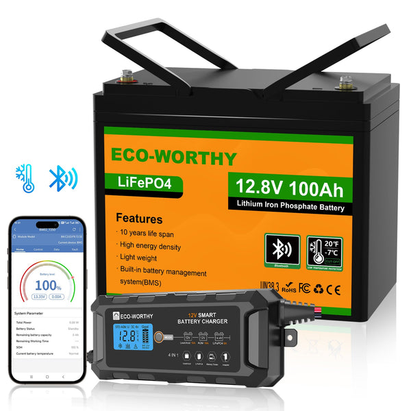 12V 100Ah LiFePO4 Lithium batterie mit Bluetooth und Untertemperaturschutz