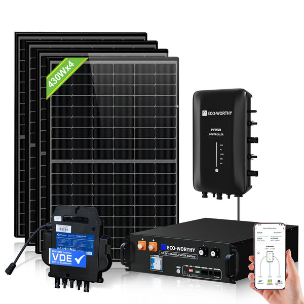 1720W Balkonkraftwerk mit 48V 100Ah LiFePO4 Batterie und Hub 800W Stromspeicher