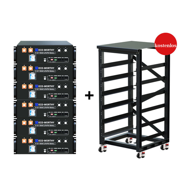 ECO-WORTHY 48V (51,2V) 100Ah Server-Rack-Batterij | IEC 62619-certificering | Bluetooth en WLAN