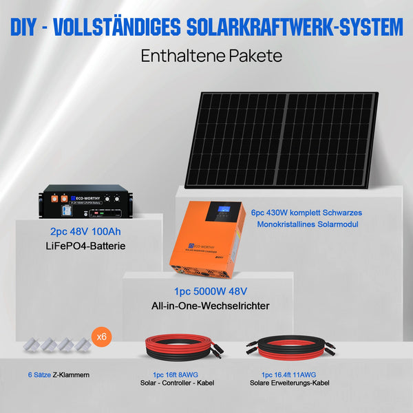 48V 2580W (6 x 430W) Komplettes MPPT-Off-Grid-Solarkit