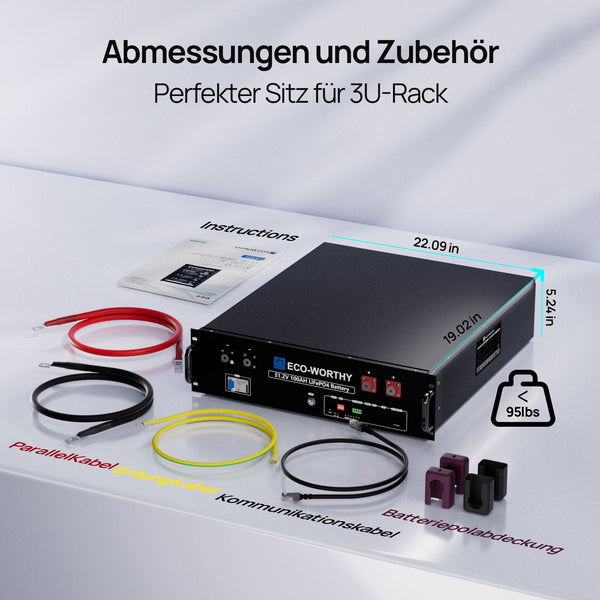 48V (51,2V) 100Ah Server-Rack-Batterie, 5,12kWh Lithium-Batterie, 3U-Größe, mit Bluetooth und WLAN