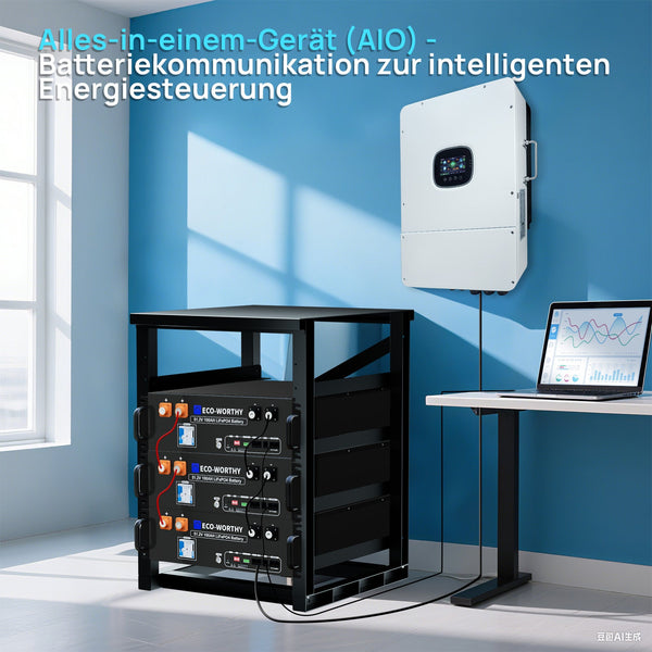 ECO-WORTHY 48V 100AH Lithiumbatterie und All-in-One-Wechselrichter 12KW 48Vdc-230/400Vac I Energiespeicher-Stromversorgungskit 15,36 kWh