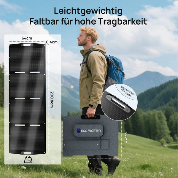 ECO-WORTHY 200Wp 12V Opvouwbare Zonnepaneeltas Pro voor Camping, RV