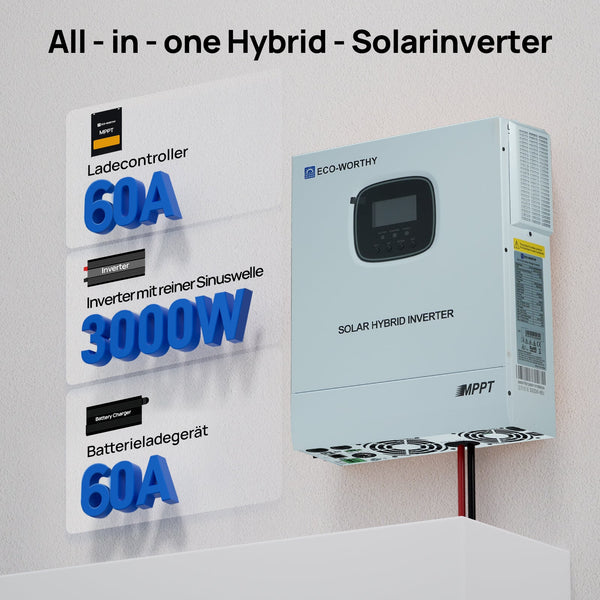 ECO-WORTHY 48V 3000W All-in-One Zonne-Omvormer-Lader | MPPT 60A, 3400W PV-Ingang