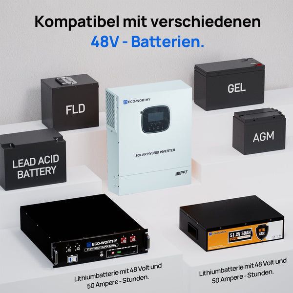 ECO-WORTHY 48V 3000W All-in-One Zonne-Omvormer-Lader | MPPT 60A, 3400W PV-Ingang