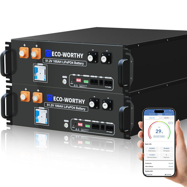 ECO-WORTHY 48V (51,2V) 100Ah Server-Rack-Batterij | IEC 62619-certificering | Bluetooth en WLAN