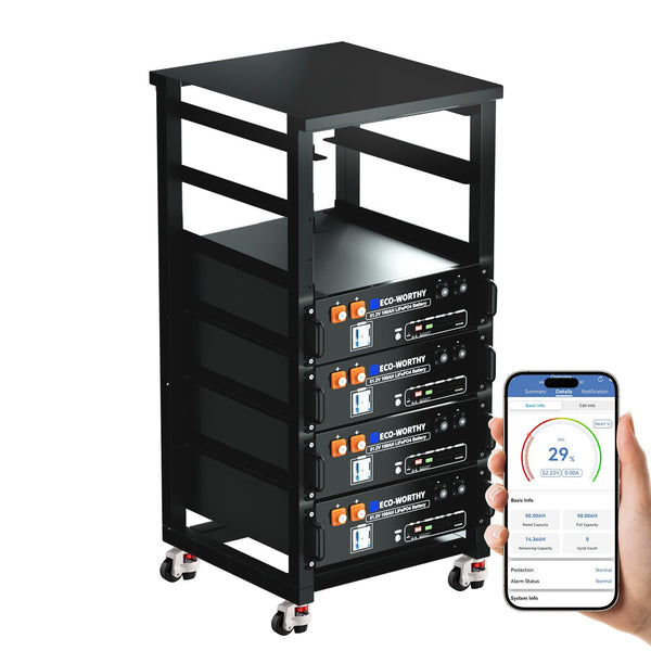 ECO-WORTHY 48V (51,2V) 100Ah Server-Rack-Batterij | IEC 62619-certificering | Bluetooth en WLAN