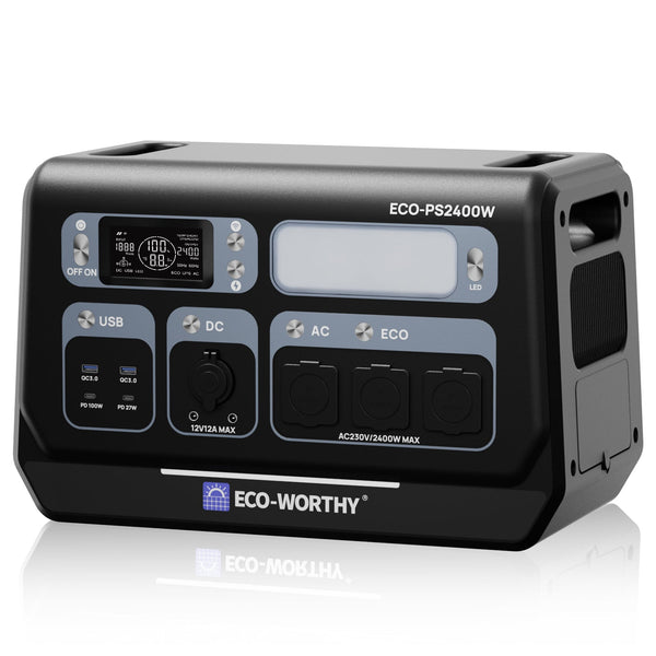 ECO-WORTHY Tragbare 2400W Powerstation mit 2048Wh Lithium-Batterie I WLAN und Bluetooth I Notstromversorgung