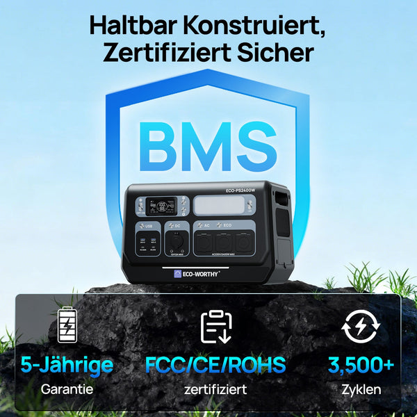 ECO-WORTHY Tragbare 2400W Powerstation mit 2048Wh Lithium-Batterie I WLAN und Bluetooth I Notstromversorgung