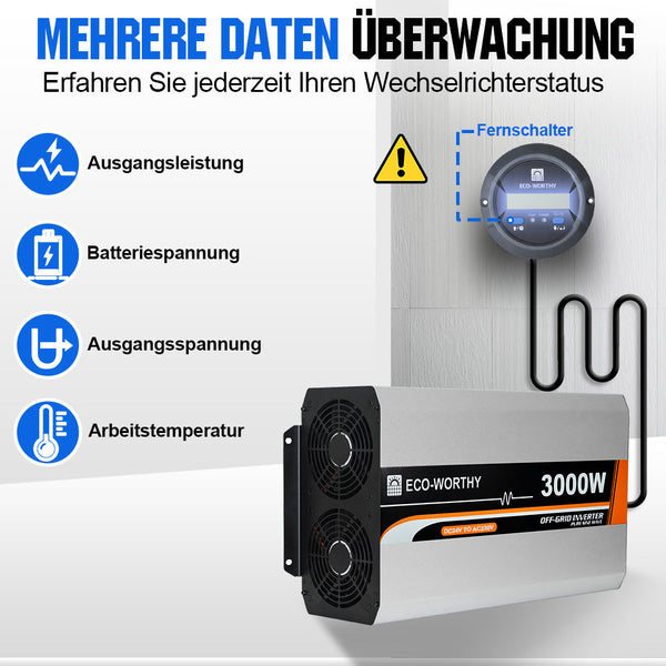 3000W 24V Solar Wechselrichter Reiner Sinus DC 24V AC 220V