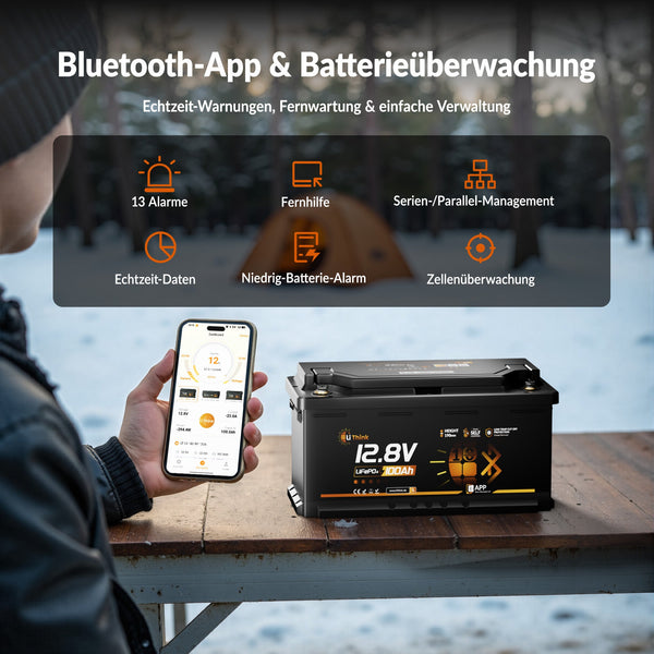 Lithink 12V 100Ah H190 LiFePO4-accu met Bluetooth & zelfverwarming, 120A BMS – DIN H8 voor onderstoel in camper