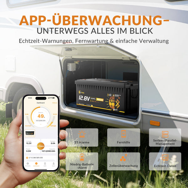Lithink 12V 280Ah Pro LiFePO4-accu met EVE-cellen LF280K-V3, 200A BMS, Bluetooth & zelfverwarming – voor trollingmotor, camper & zonne-installatie