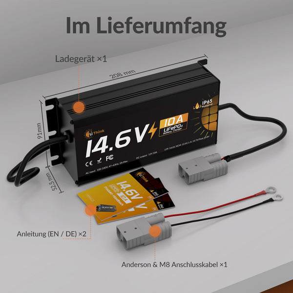Lithink 14.6V 10A Waterdichte Oplader – voor LiFePO₄, NCM en loodaccu's