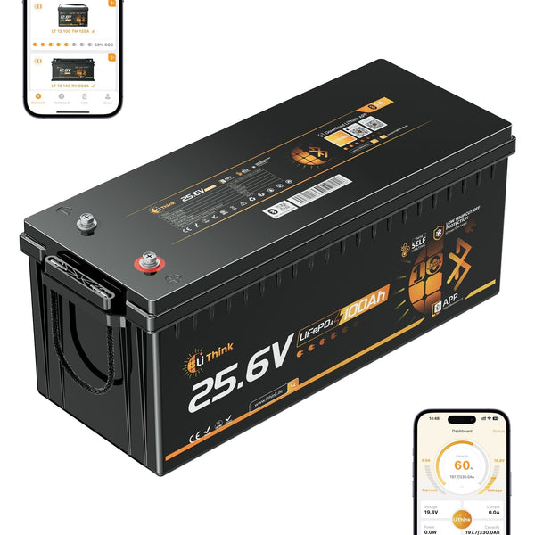 Lithink 24V 100Ah LiFePO4-accu met Bluetooth & zelfverwarming, 150A BMS – voor trollingmotor, camper & zonne-energiesysteem