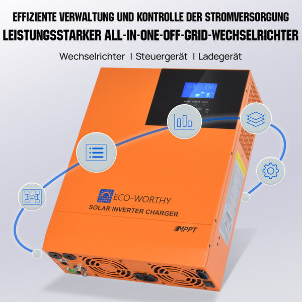 ECO-WORTHY No Break Set 5,12 kWh/10,24 kWh met 48V 100AH Lithiumbatterij en 48V 5000W All-in-One Omvormer