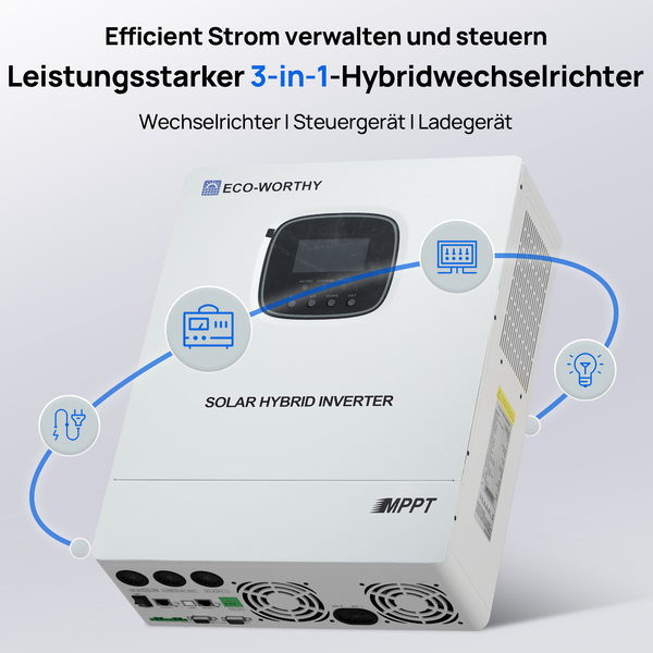 Notstromversorgungssystem für Privathaushalte mit 48V 100Ah LiFePO4-Batterie und 48V 3000W Hybrid-Wechselrichter