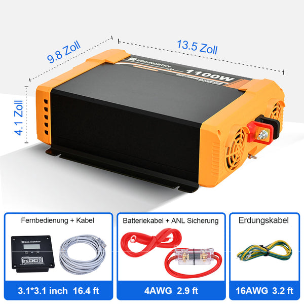 1100W 12V Solar Wechselrichter Reiner Sinus DC 12V AC 220V