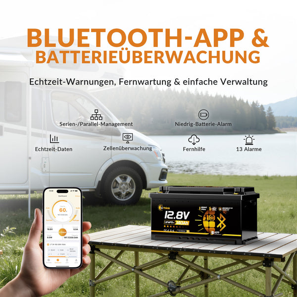 Lithink 12V 140Ah H190 LiFePO4-accu met Bluetooth & zelfverwarming, 200A BMS – DIN H8 voor onder de stoel in camper